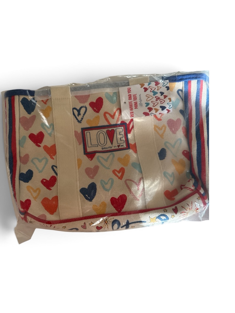 Brighton Red White & You Mini Canvas Tote Bag NWT Heart Print Patriotic USA